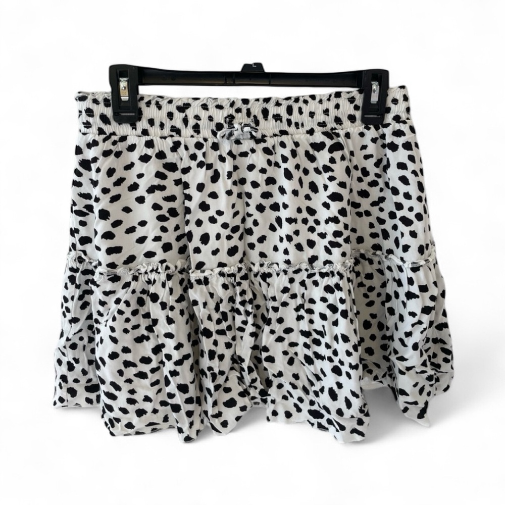 ALELLY High Waist Drawstring Ruffle Dalmatian Print Skirt (L) EUC ✨HOST PICK✨🖤🤍🖤